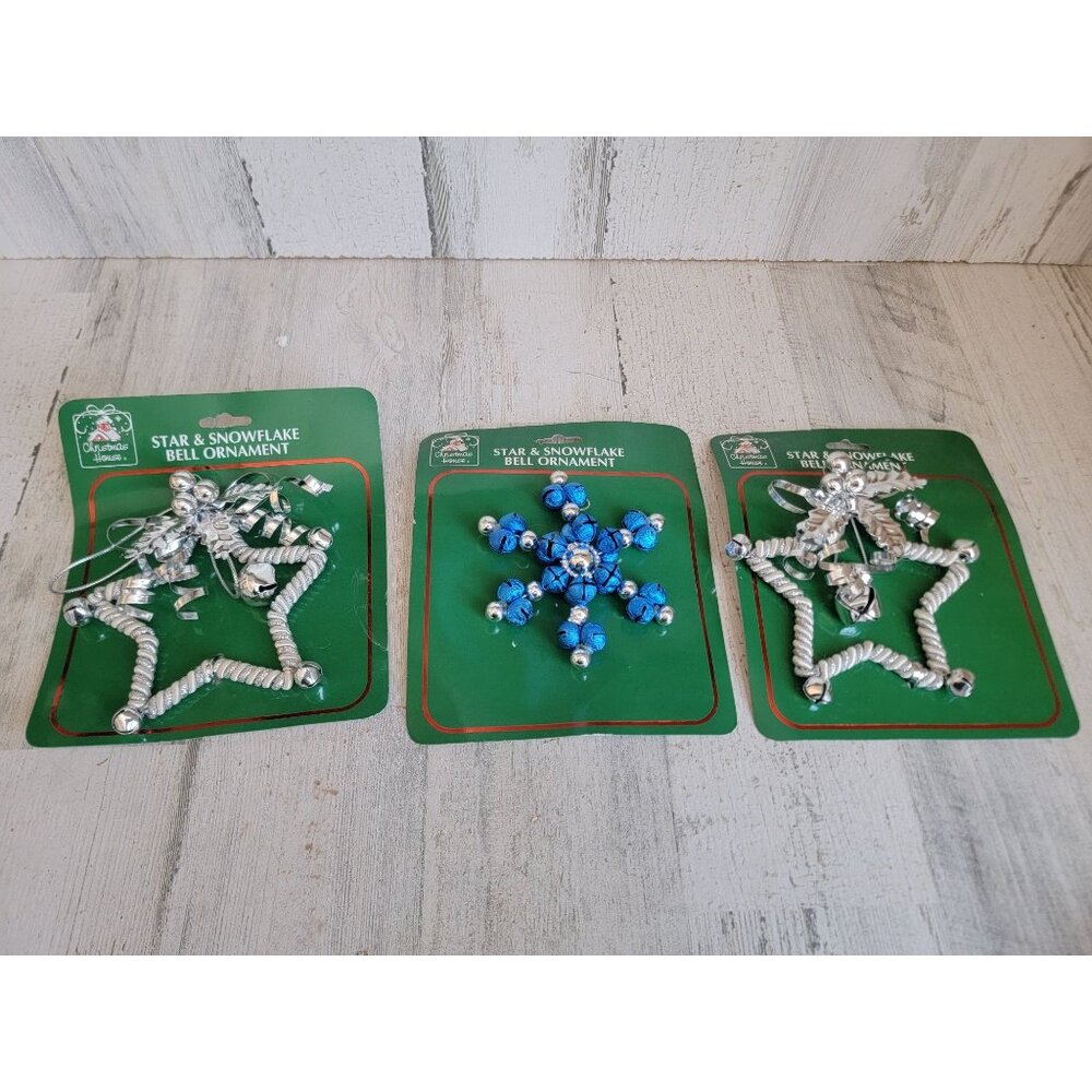 Star silver blue snowflake bells‎ ornament Xmas set